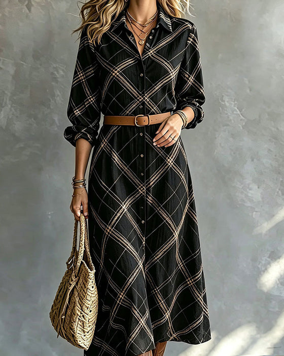 Lapel Button A Hem Dress