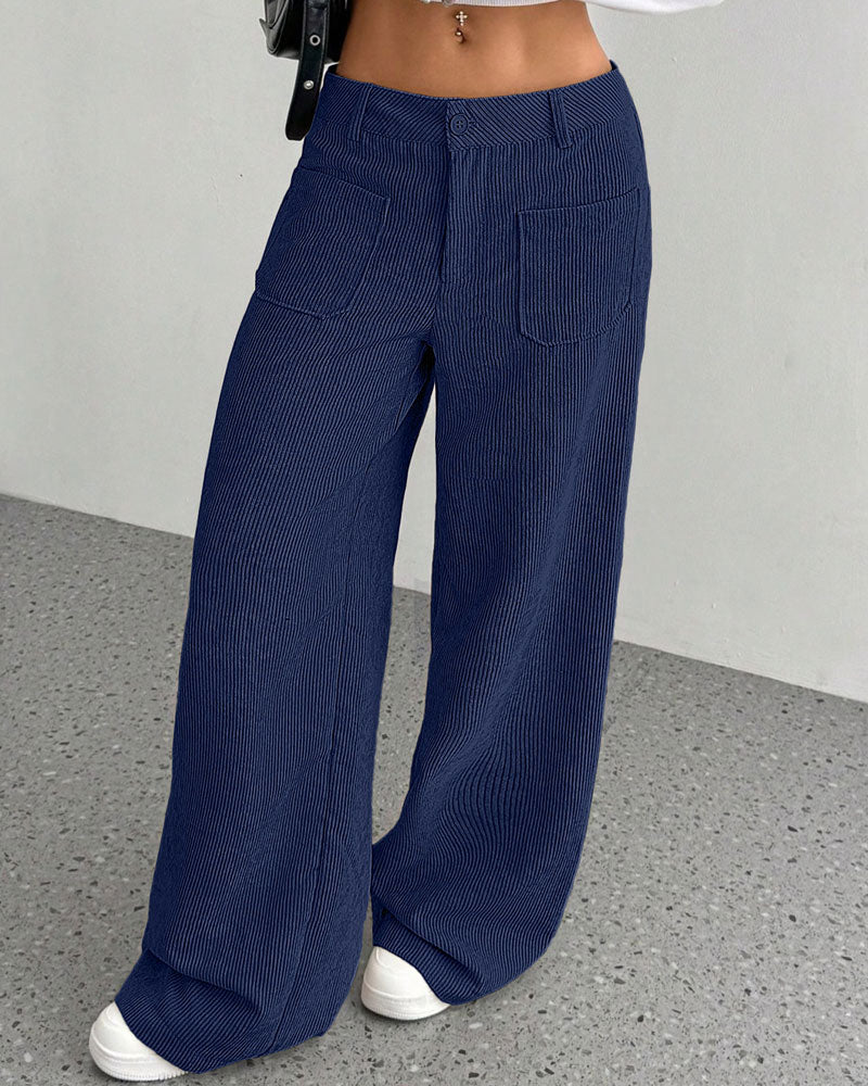 Front Back Pocket Solid Straight Leg Long Pant