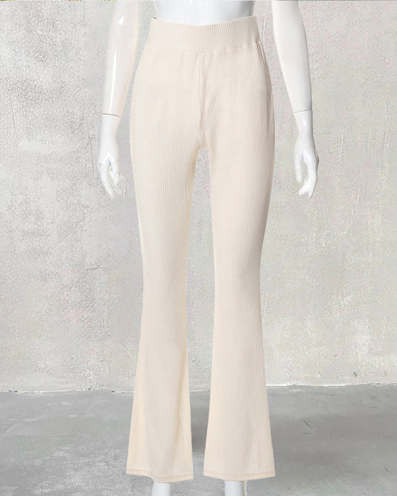 Solid color flared slim fit trousers
