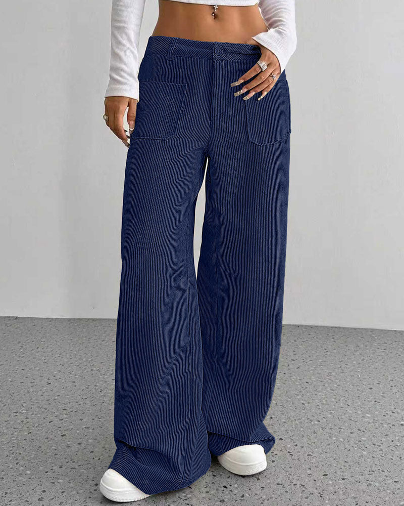 Front Back Pocket Solid Straight Leg Long Pant