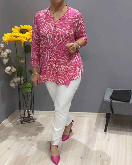 Long Sleeve Printed Shirt with Buttons