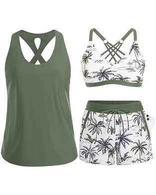 Crisscross Sleeveless Top + Drawstring Printed Pants For Cover-Up And Bikini