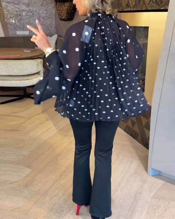 Lantern Sleeve Long-Sleeved Ribbon Blouse