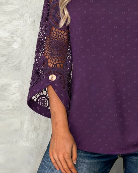 Solid Color Crochet Patchwork Blouse