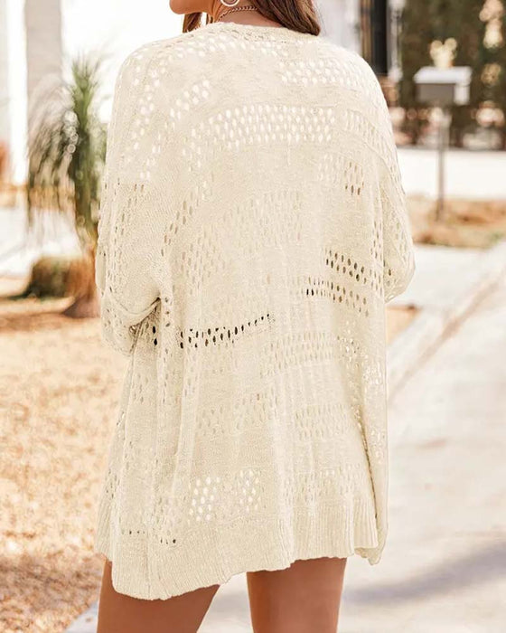 Solid Color Hollow Out Casual Cardigan