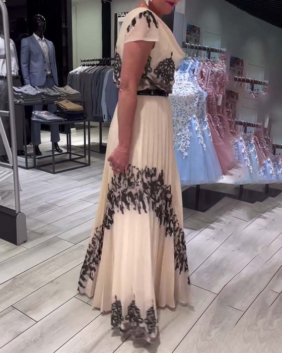 Vintage print pleated elegant dress