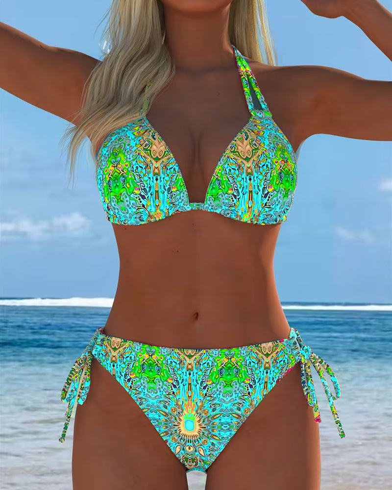 Colored Halter Print Bikini
