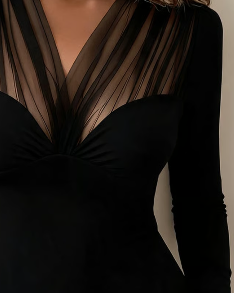 V-Neck Solid Long Sleeve Blouse