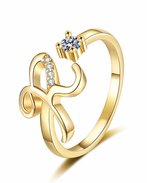 Adjustable Sparkling Initial Ring For Women