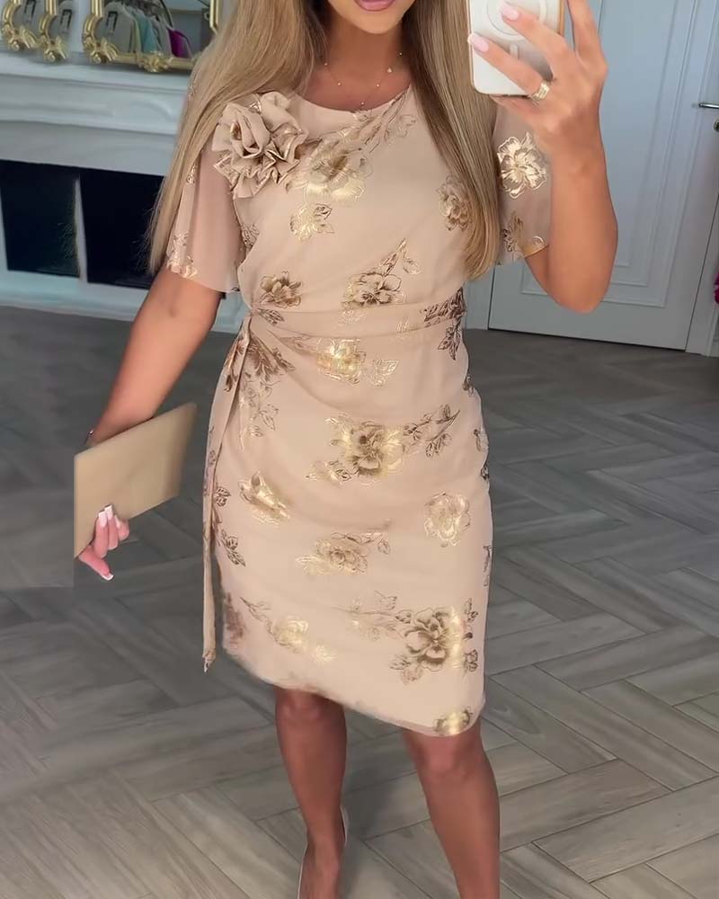 Bronzing Waist-Cinching Elegant Dress