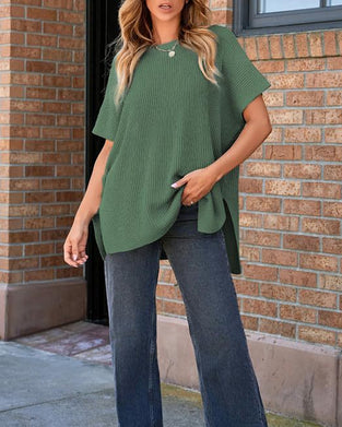 Solid Crewneck Batwing Sleeve Pullover