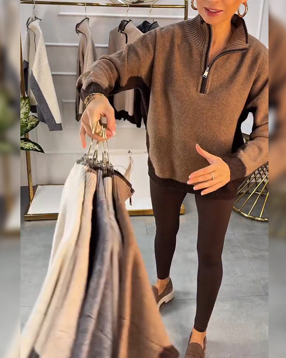 Half-Zip Contrast Color Jumper