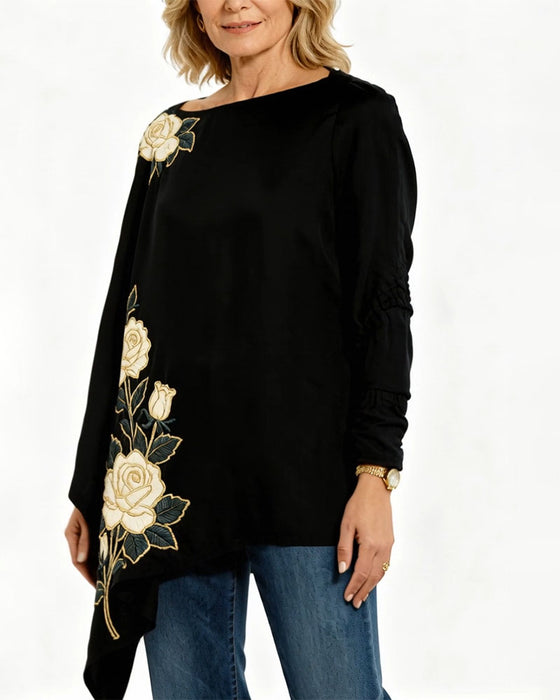 Vintage Rose Embroidery Style Printed Top