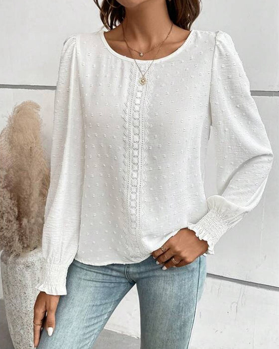 Simple Round Neck Solid Color Blouse