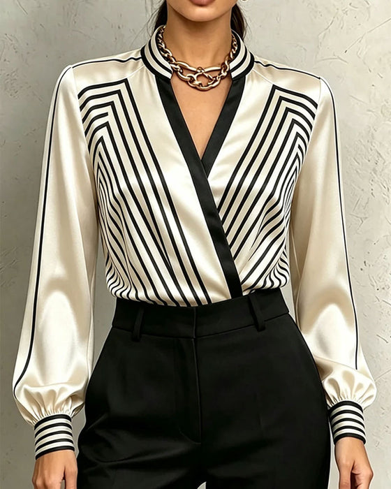 Striped Trendy Long Sleeve Blouse