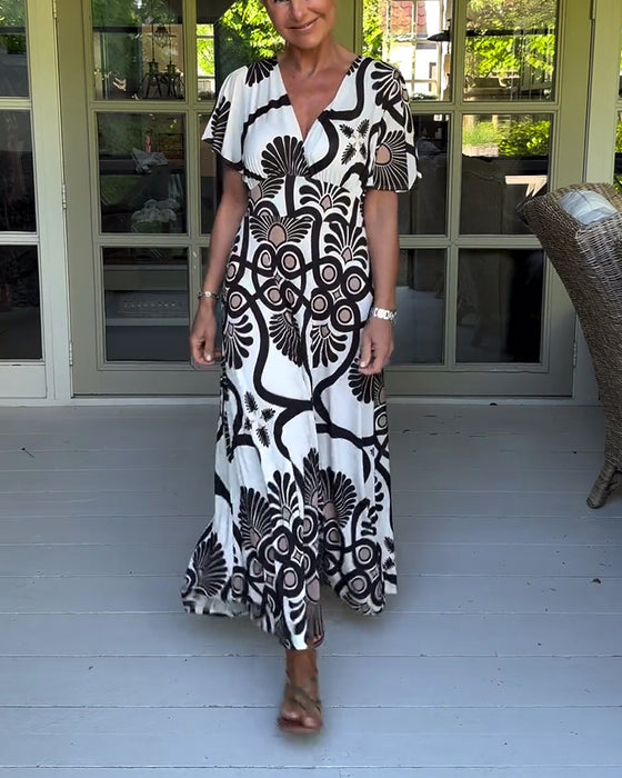 Short sleeve vintage print dress