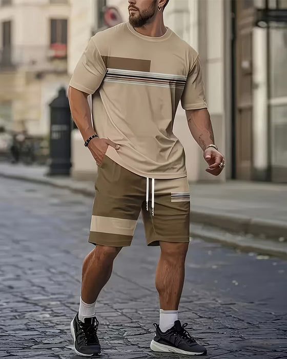 Striped Casual Short Sleeve Set