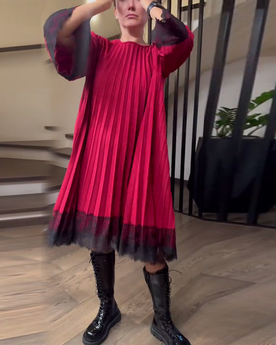 Pleated Loose Round Neck Dress