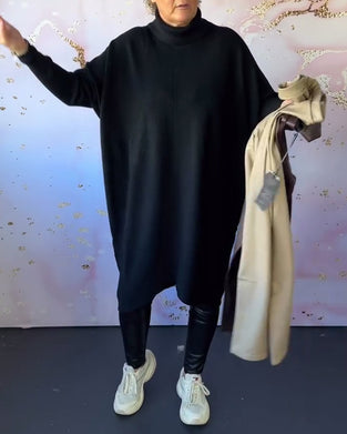 Casual solid color high collar long sleeve pullover