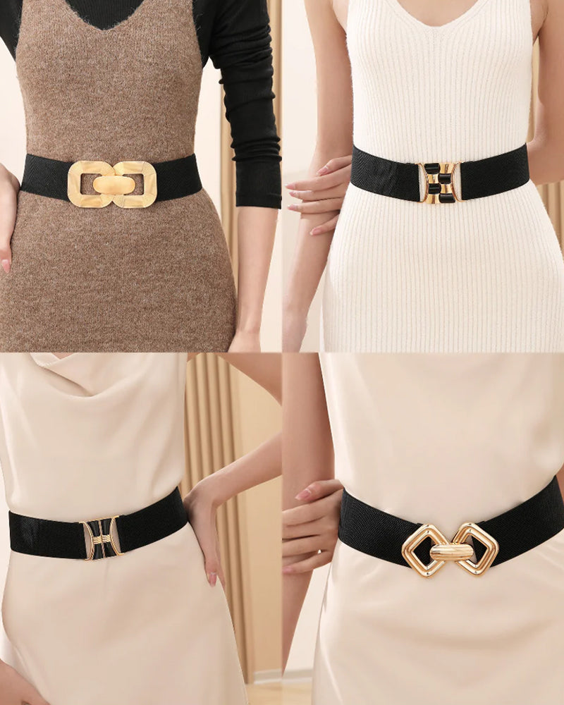 Vintage Golden Buckle High Elastic Leather Belt For Women