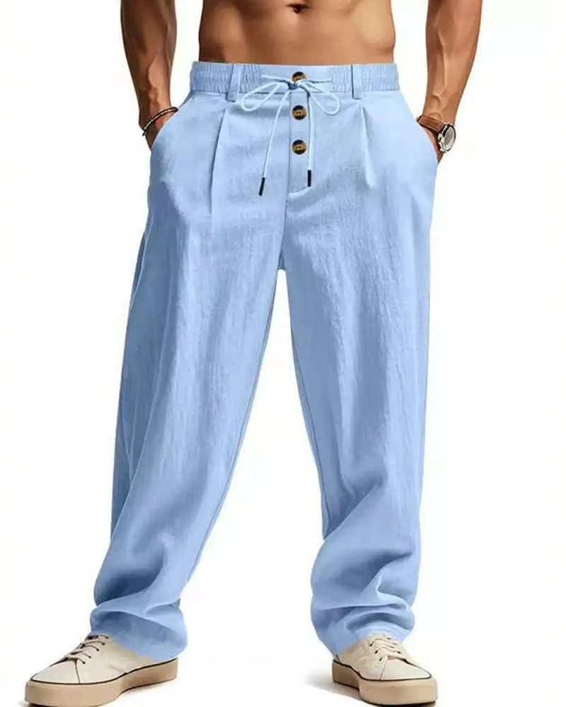 Casual Solid-Color Straight-Leg Pants