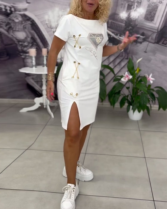 Printed Fitted Slit Dress