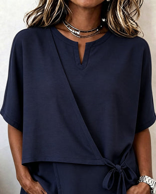 Casual Tie Solid Blouse