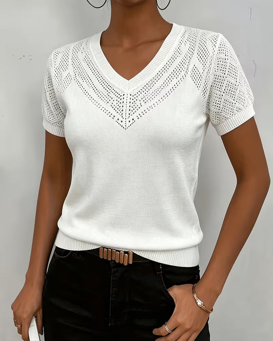 Solid Color Hollow Out V Neck Slim Fit Jumper