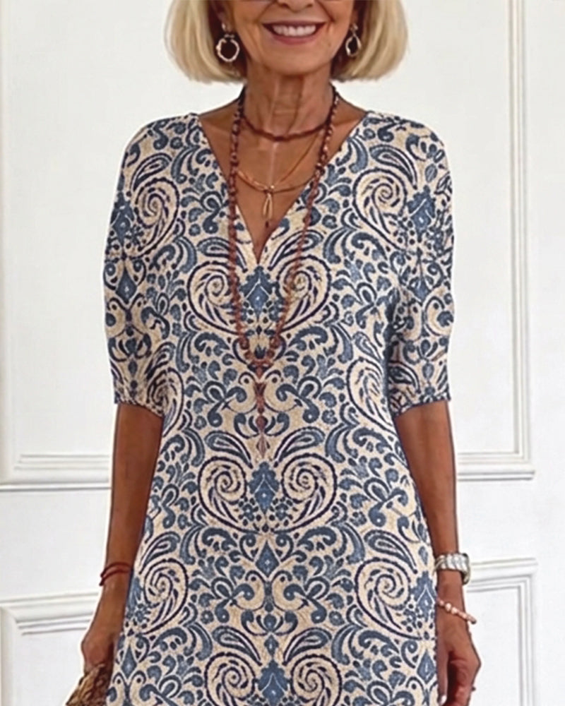 Vintage Floral V-Neck Maxi Dress