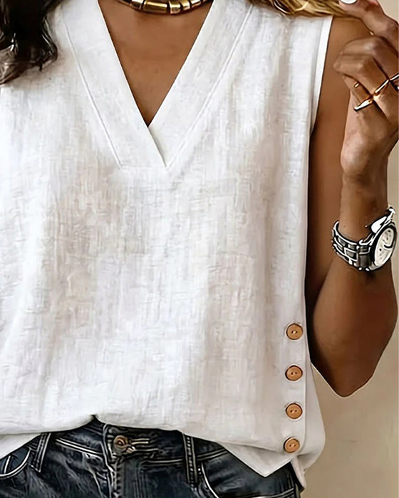 V-Neck Sleeveless Double-Side Snap Tank Top