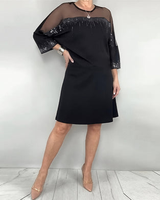 Three-Quarter Sleeve Rhinestone Dress