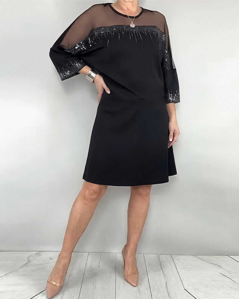 Three-Quarter Sleeve Rhinestone Dress