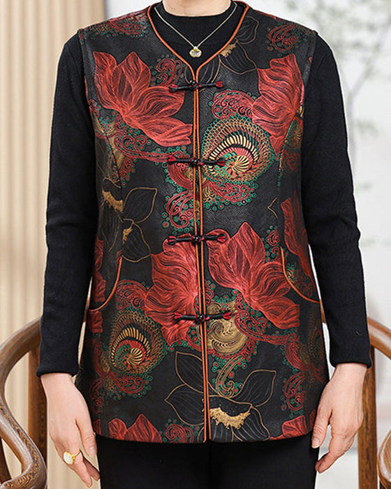 Retro-Chic Oriental Floral Embroidery Vest