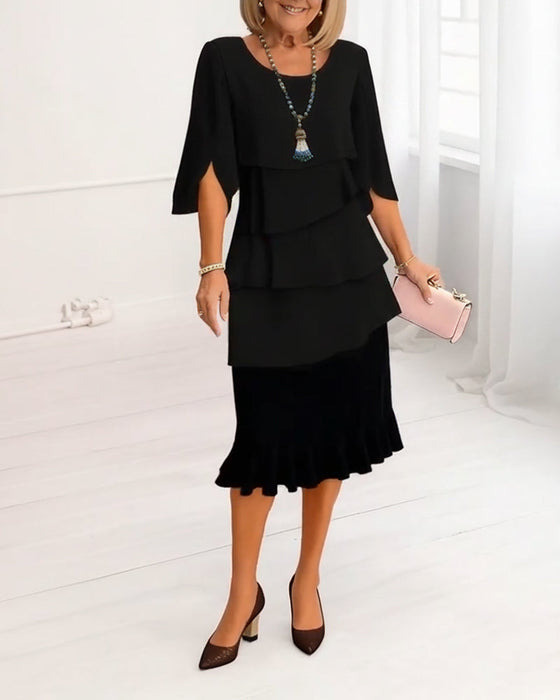 Stylish Round-Neck Tiered Dress