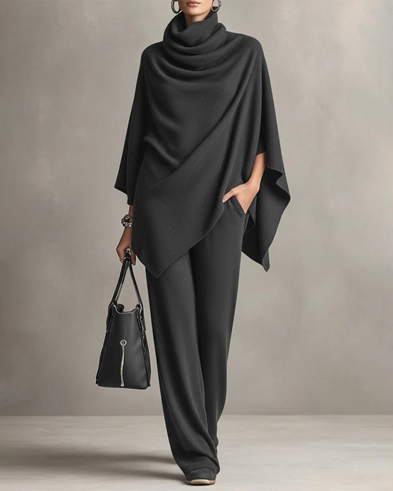 Turtleneck Top Wide-Leg Pants Set