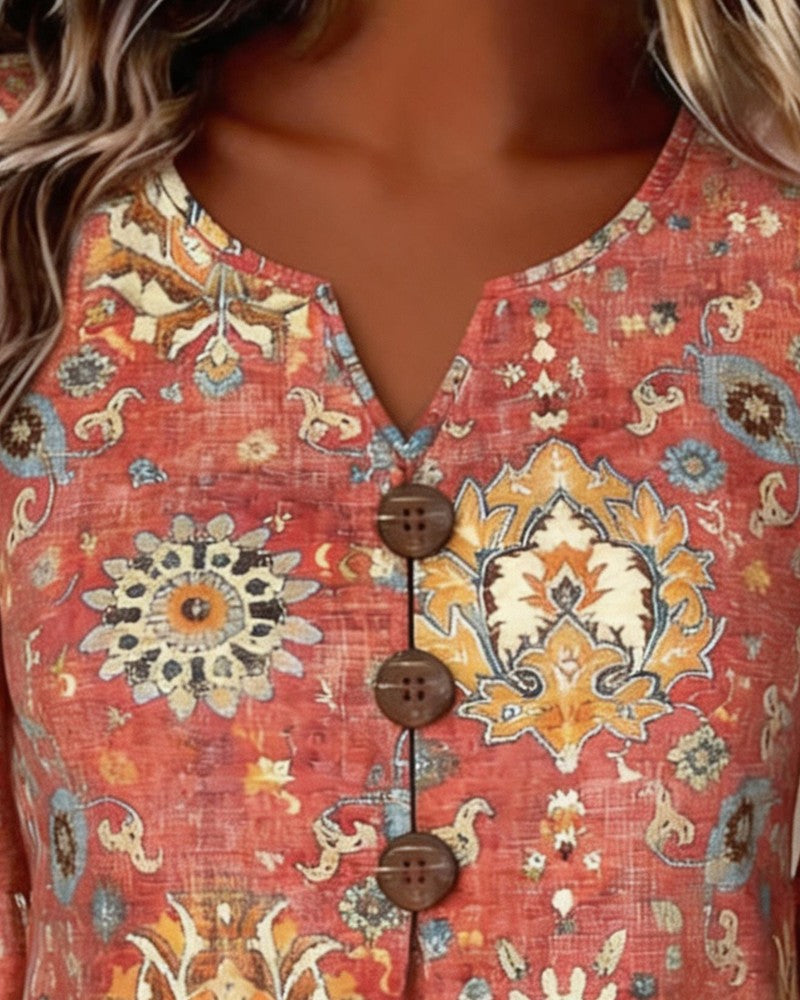 Ethnic Print Flutter Sleeve Blouse