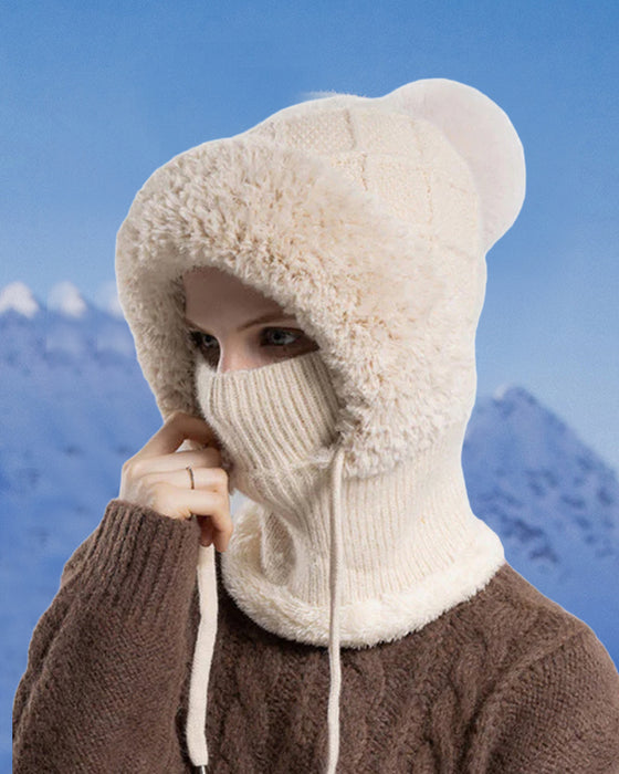 🔥Stylish thick knitted winter hat - with warm face shield and scarf🧣