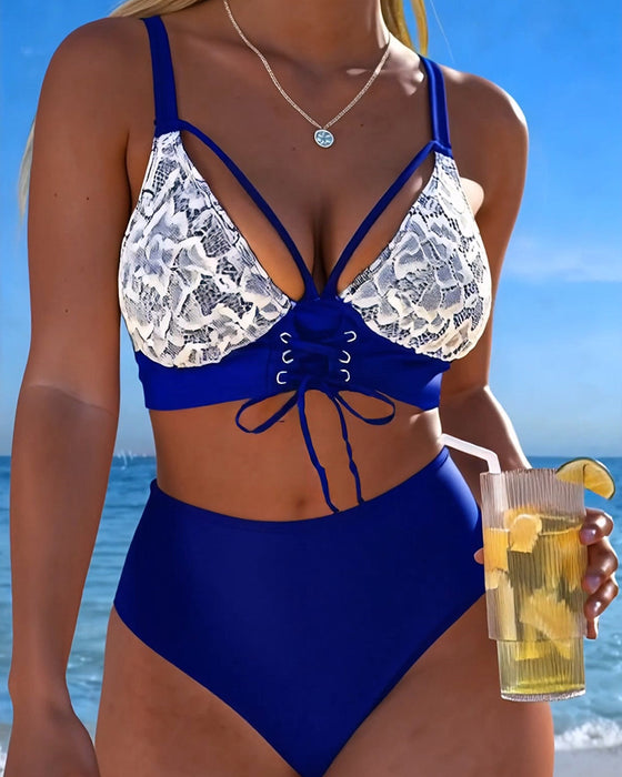 Lace Patchwork Tie Side Bikini