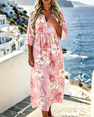 Large Flower Loose Vacation Maxi Dress