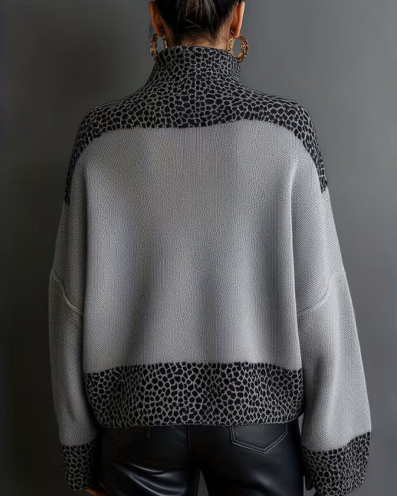 High-Neck Leopard Print Jumper