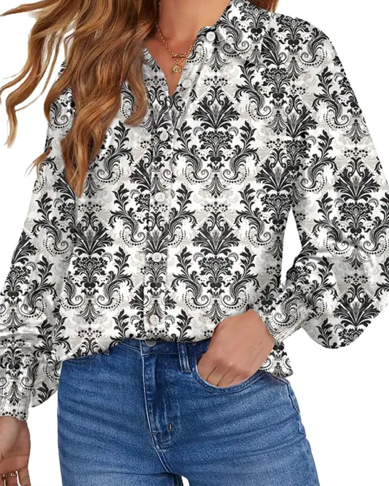 Lantern Sleeve Printed Blouse