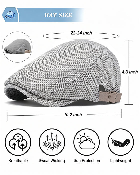 Men's Breathable Mesh Flat Cap - Adjustable Newsboy Ivy Beret Summer Hat