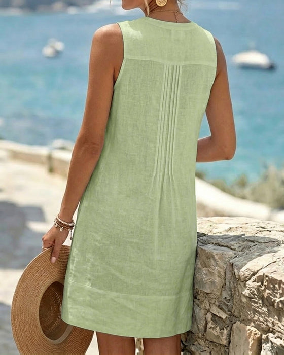 Sleeveless Accordion Pleat Short Dress