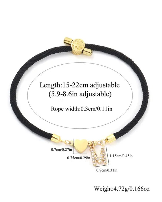 Initial Heart Charm Link Fashionable Bracelet