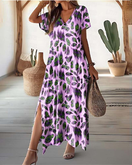 Split V-neck long skirt