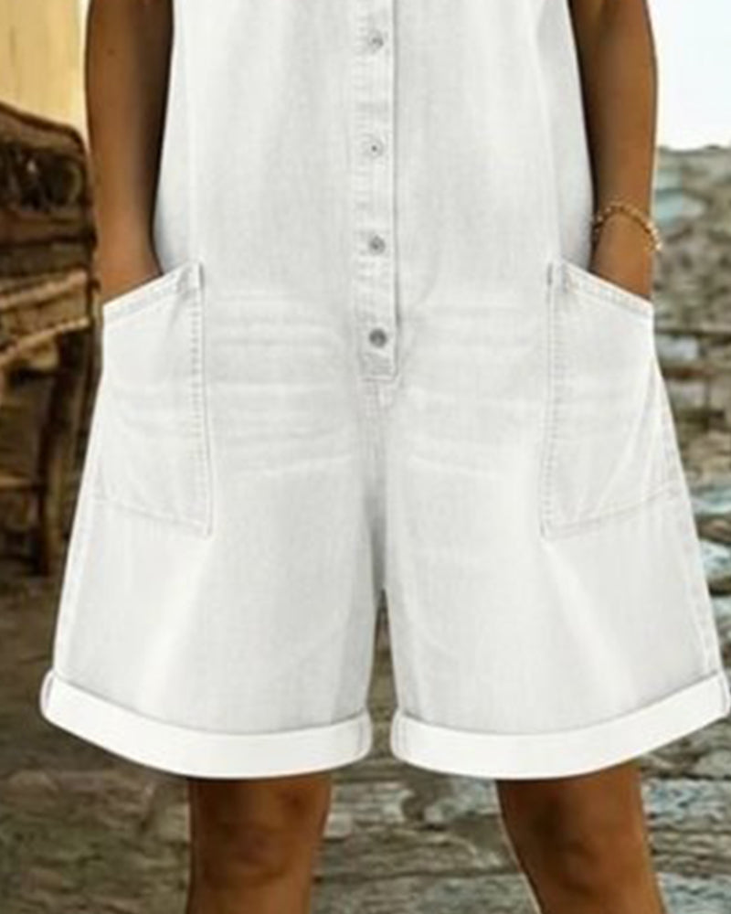 Short Sleeve Denim Jumpsuits