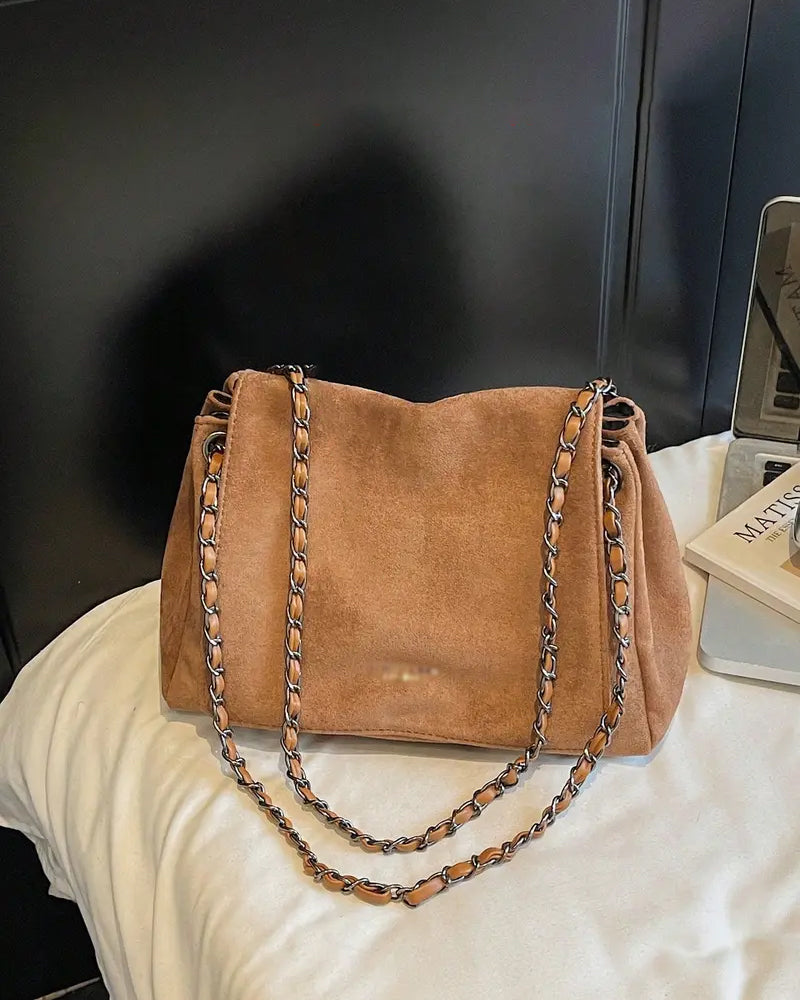 Plain Suede Crossbody Shoulder Bag