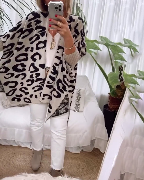 Casual long-sleeved leopard print cardigan