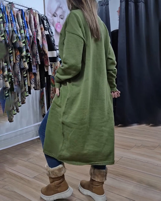 Turtleneck Button Slit Long Pullover