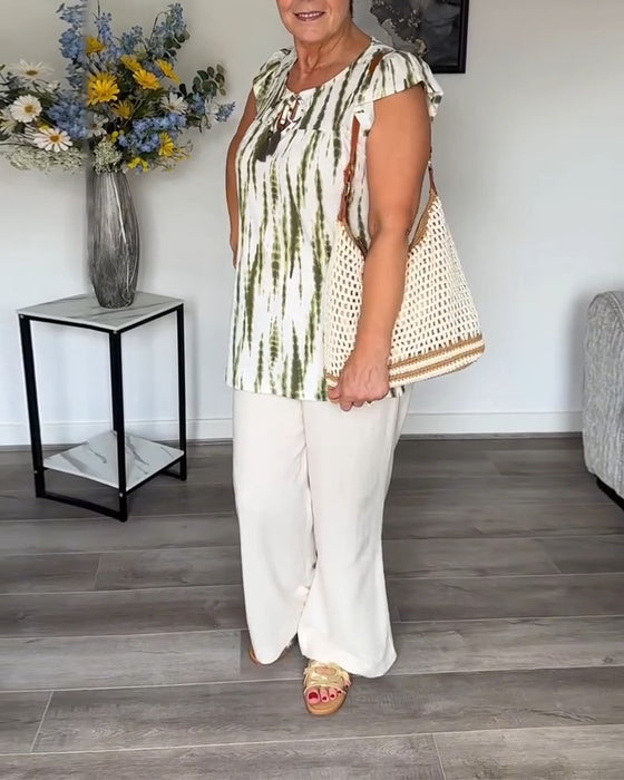 Lotus Leaf Sleeves Tassel Tie-Dye Blouse